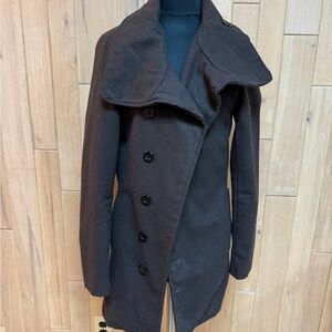Vintage High Collar Peacoat – Medium in Dark Grey/Black